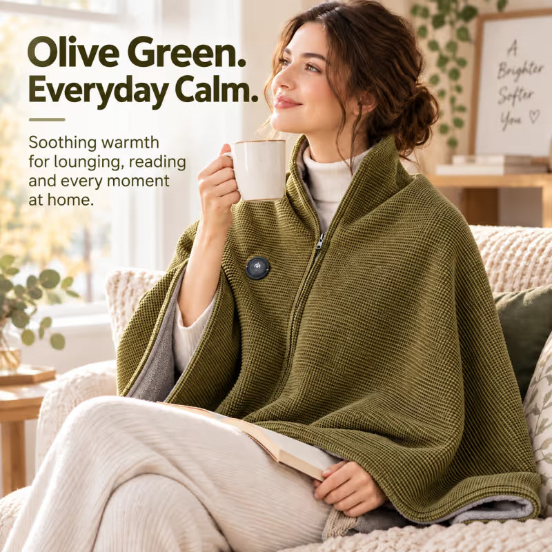 Wearable Heated Poncho Blanket – 3 Heat Levels, USB Power Bank Ready | FREE SHIPPING