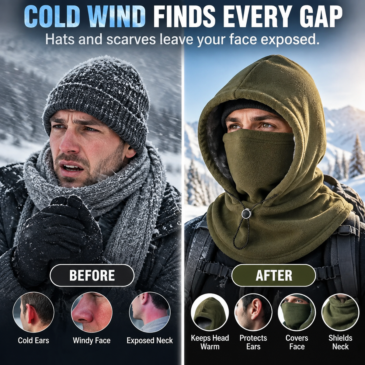 🔥Winter 45% OFF - Fleece Balaclava Hood – Full Face & Neck Winter Protection