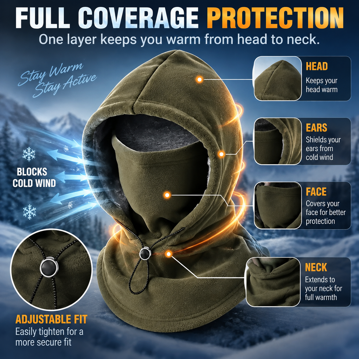 🔥Winter 45% OFF - Fleece Balaclava Hood – Full Face & Neck Winter Protection