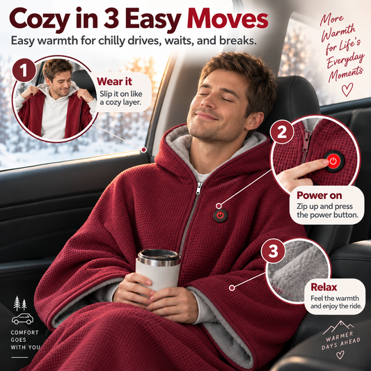 Wearable Heated Poncho Blanket – 3 Heat Levels, USB Power Bank Ready | FREE SHIPPING