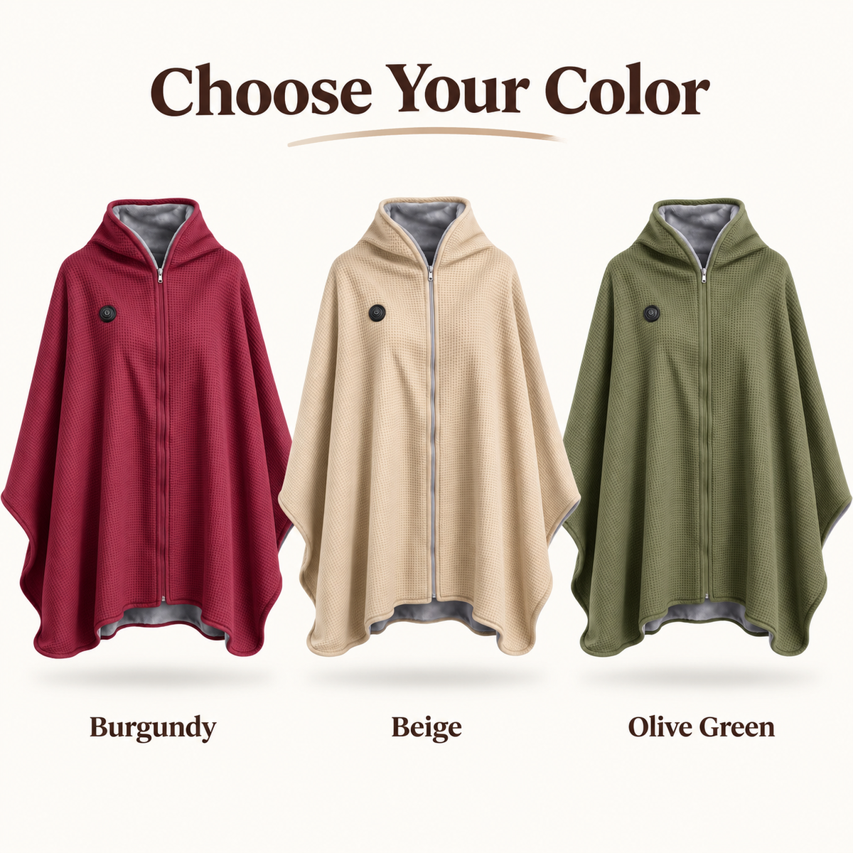Wearable Heated Poncho Blanket – 3 Heat Levels, USB Power Bank Ready | FREE SHIPPING