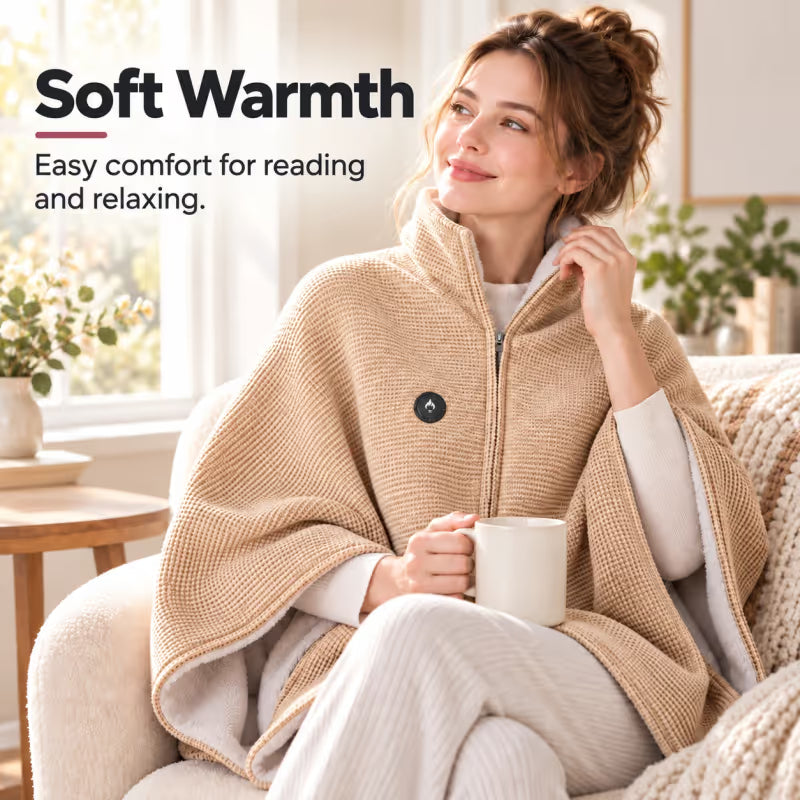 Wearable Heated Poncho Blanket – 3 Heat Levels, USB Power Bank Ready | FREE SHIPPING