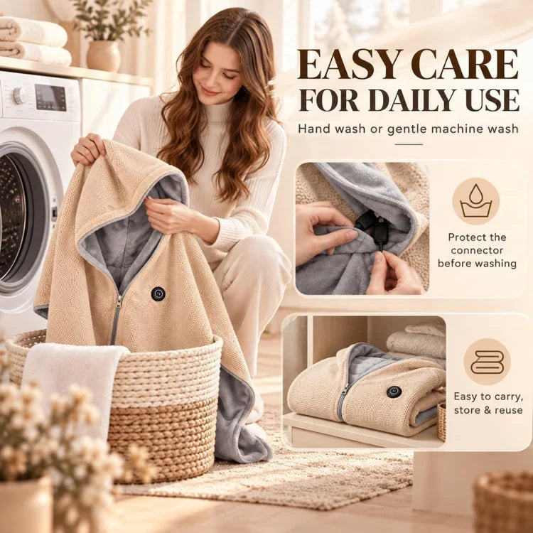 Wearable Heated Poncho Blanket – 3 Heat Levels, USB Power Bank Ready | FREE SHIPPING