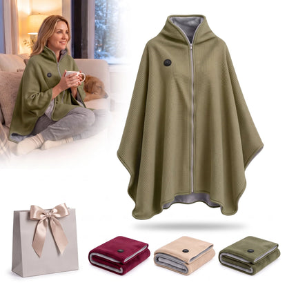 Wearable Heated Poncho Blanket – 3 Heat Levels, USB Power Bank Ready | FREE SHIPPING