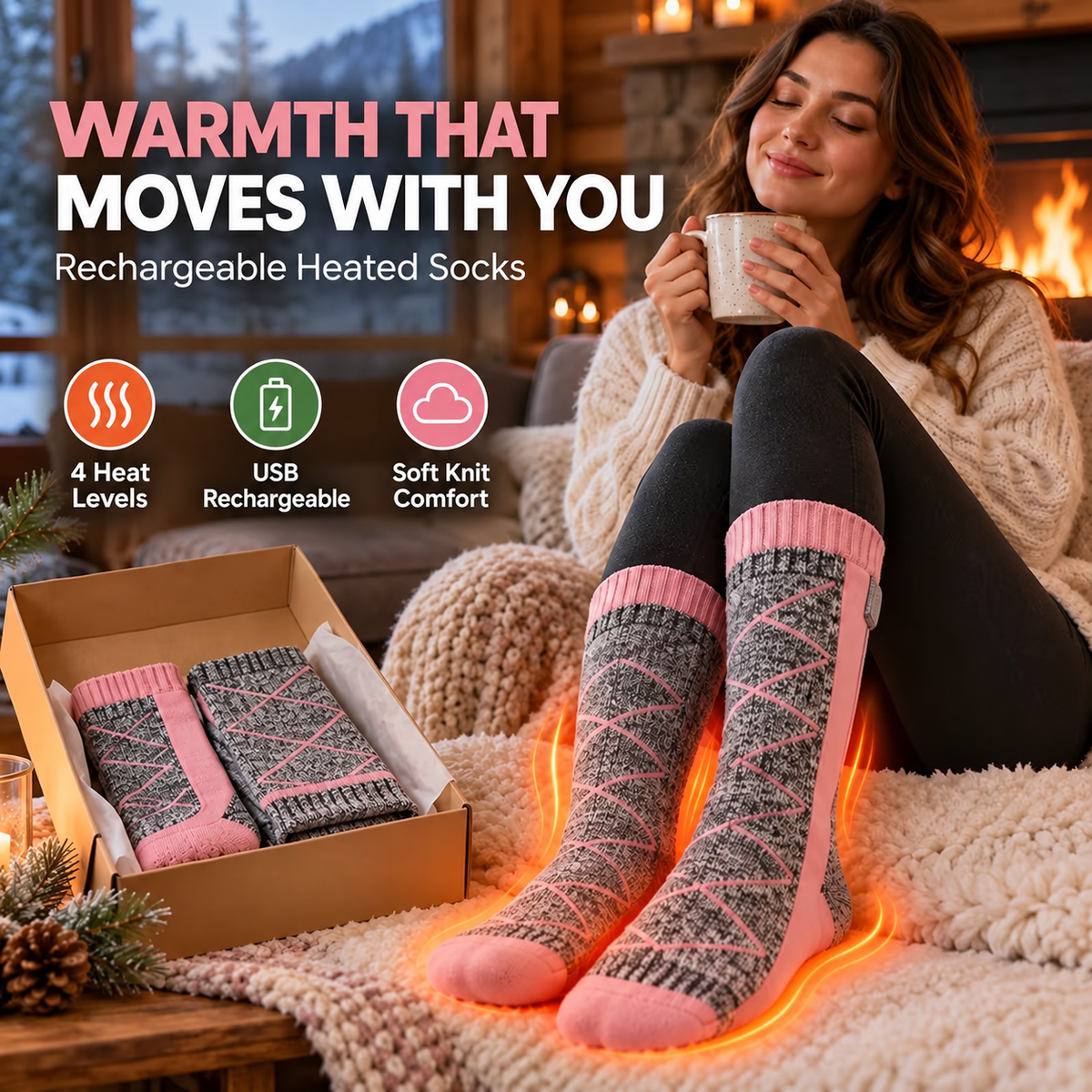 🔥 Rechargeable Heated Socks – 4 Heat Levels