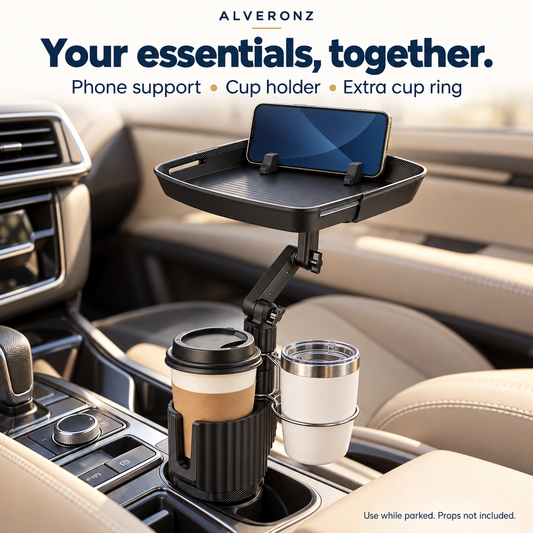 ALVERONZ™ Universal 360° Swivel Car Cup Holder Tray