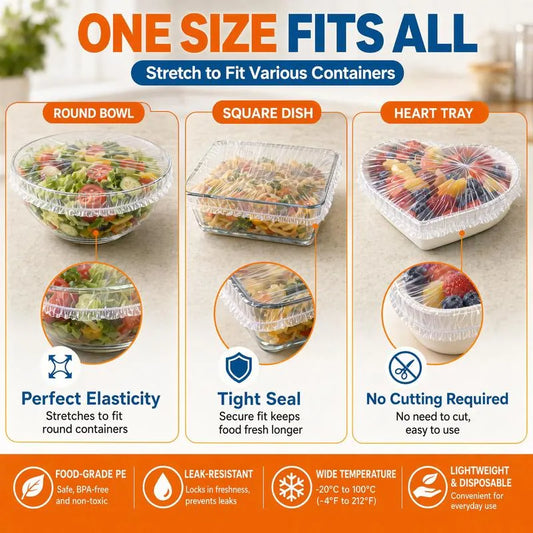 100Pcs Reusable Elastic Plastic Bowl Covers