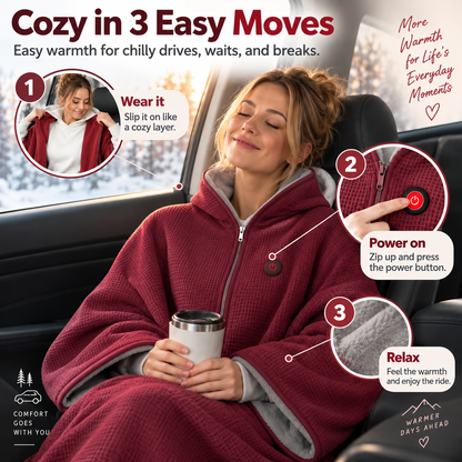 Wearable Heated Poncho Blanket – 3 Heat Levels, USB Power Bank Ready | FREE SHIPPING